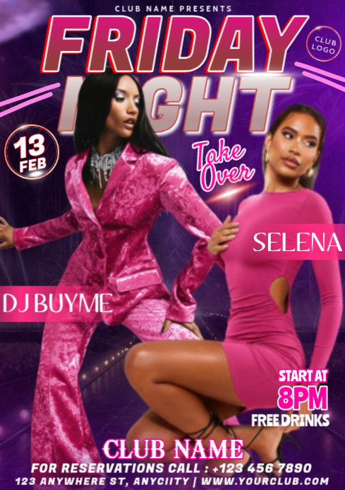 Pink Purple Gradient Friday Night Party Invitation Social Media A4 ...