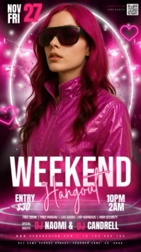 pink purple neon club party event design template Instagram Story