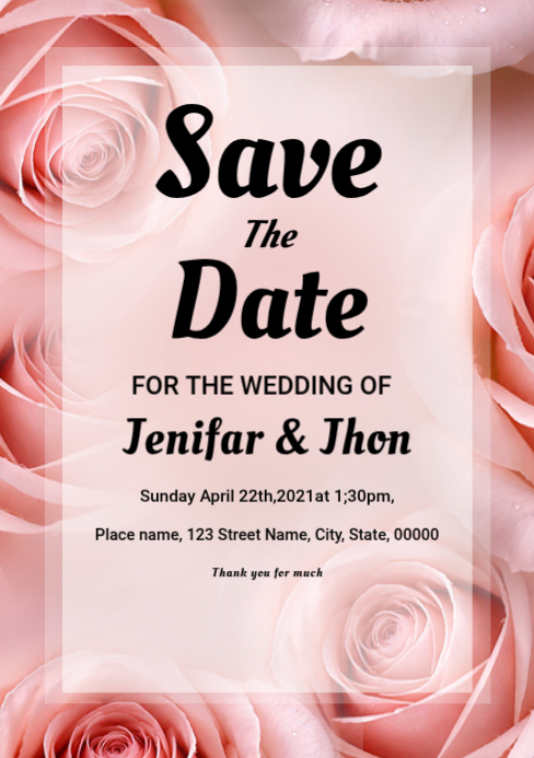 Pink Rose Save The Date For The Wedding A5 Template | PosterMyWall