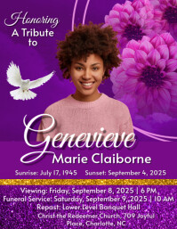 pink roses glittery Funeral Flyer Memorial Flyer template