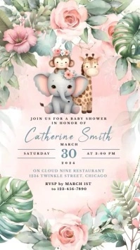 Pink Safari Digital Animated Baby Shower Invi Instagram Reel template