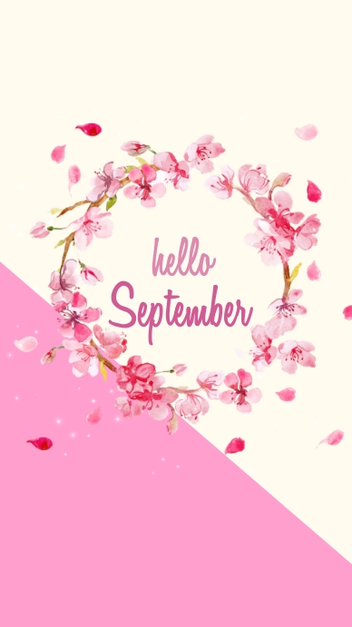 Pink September Background pink sakura border hello september Template | PosterMyWall