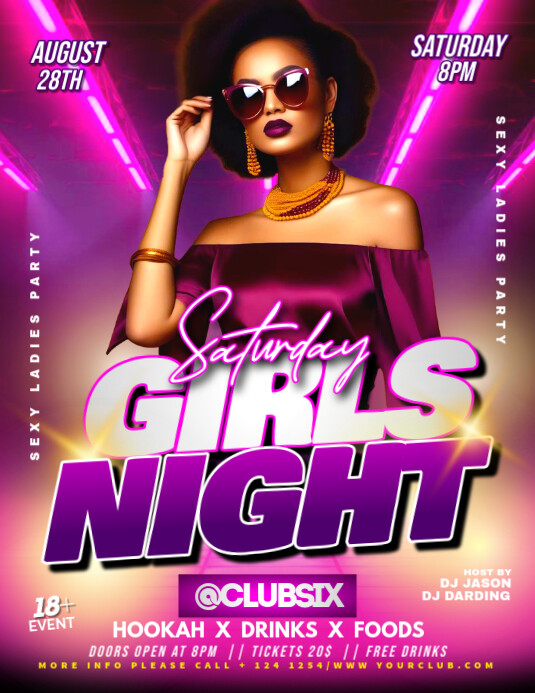 Pink Saturday Girls Night Party Flyer Flyer (us Letter) Template ...