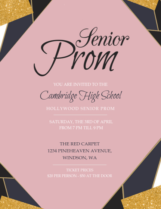 Pink Senior Prom Invitation Flyer Template PosterMyWall