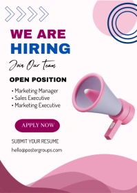 Pink Simple Minimalist We Are Hiring Invitati A6 template