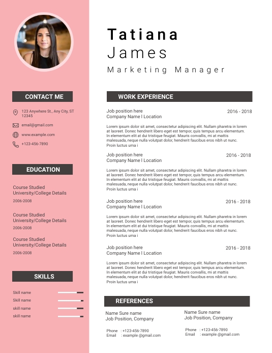 Pink simple profile resume template | PosterMyWall
