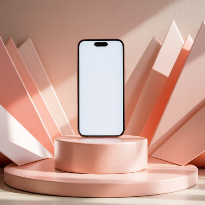Pink smartphone mockup on minimalist display Showcases and Product Presentations Instagram Post template