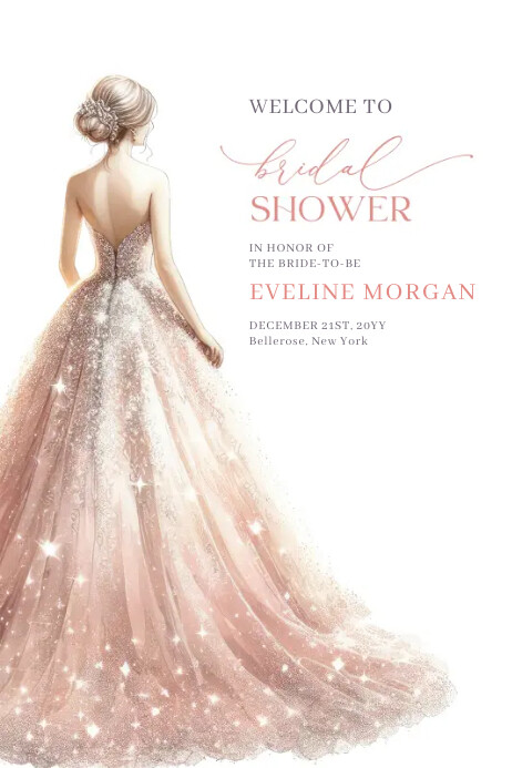 Pink sparkly wedding gown bridal shower poste Template | PosterMyWall Pink sparkly wedding gown bridal shower poste Template | PosterMyWall