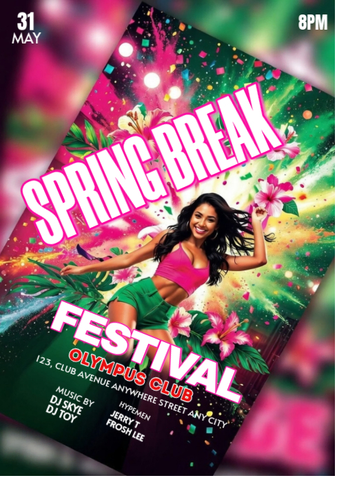 Pink Spring Break Party A3 Template | PosterMyWall
