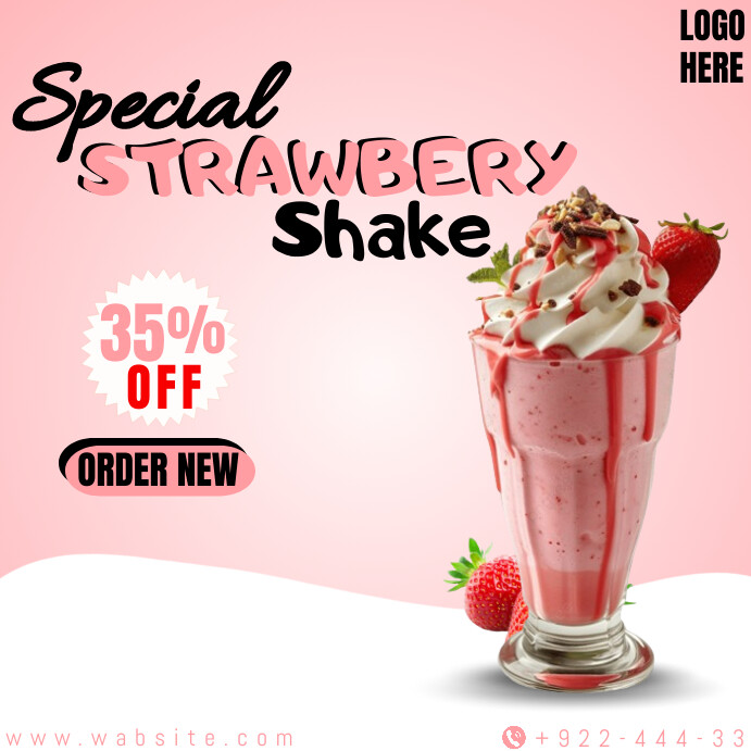 Pink Strawbery Milk Shake Flyer Instagram Post Template | PosterMyWall