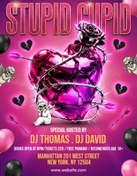 Pink Stupid Cupid Party Flyer template