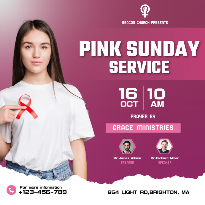 Pink Sunday Church Service Invite Instagram P Template | PosterMyWall