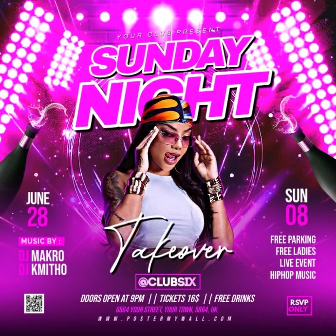 Pink Sunday Takeover Ladies Night Party Instagram Post template
