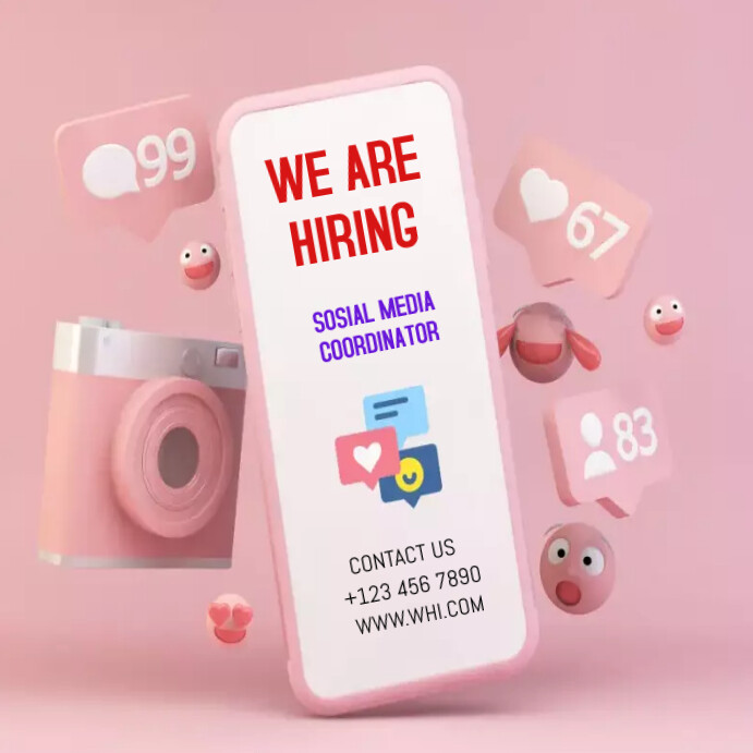 Pink sweet we are hiring template PosterMyWall