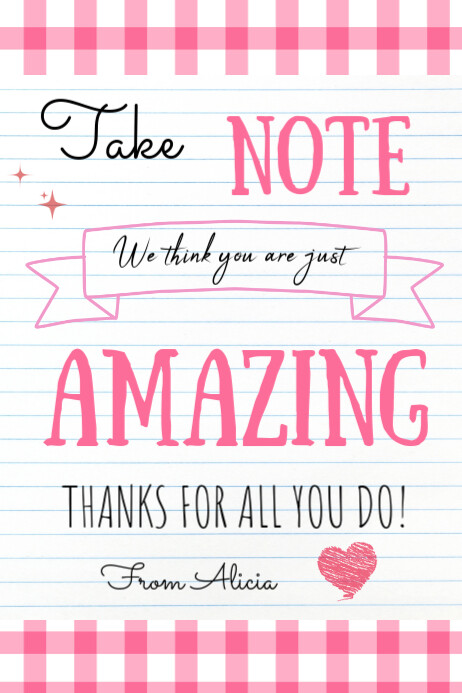 pink Take Note We Think You Are Just Amazing Tag, Banner 4' × 6' template