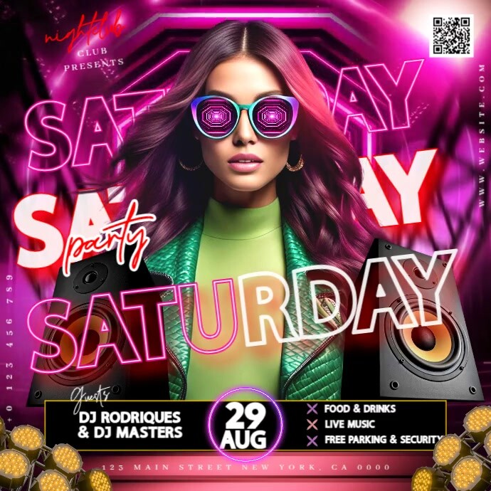 Layout Event Program Design Color Pink Pink tropical neon club party event design template | PosterMyWall