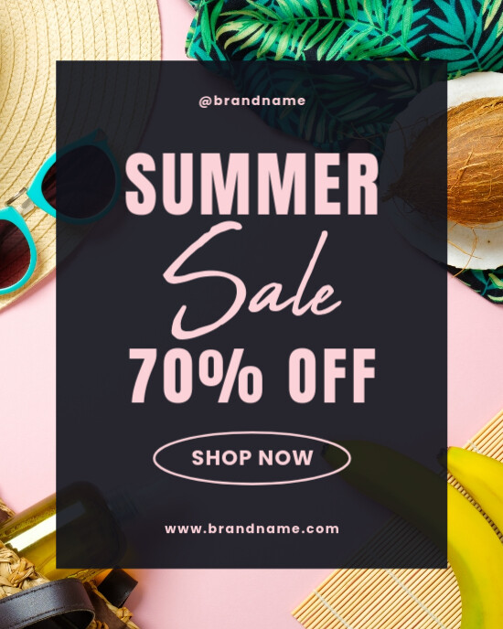 Pink Tropical Typographic Summer Sale Promotional Offer Discount Deal Instagram Portrait template