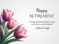 Pink tulips flower Happy Retirement Wish Card Presentation template