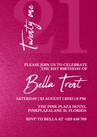 Pink Twenty-One Birthday Invitation – Elegant 21st Birthday Party A5 template