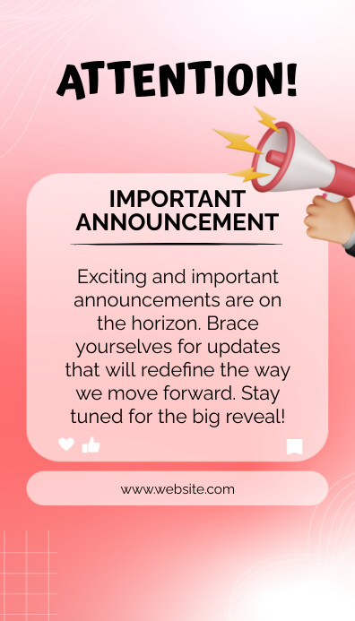 Pink Typographic Attention! Important Announc Business Card template