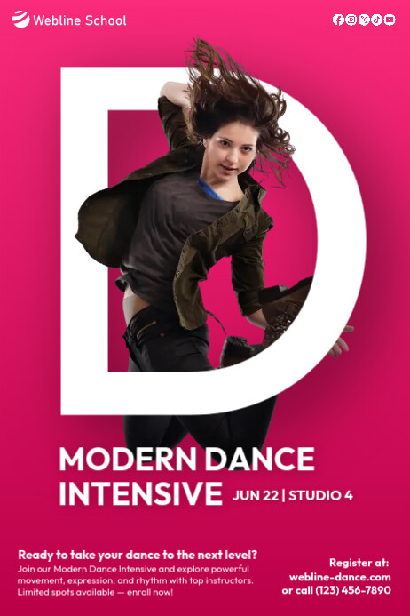 Pink Typographic Minimalist Modern Dance Intensive Course Poster ...