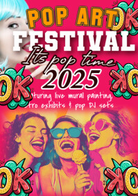 Pink Typographic Pop Art Festival  A1 template