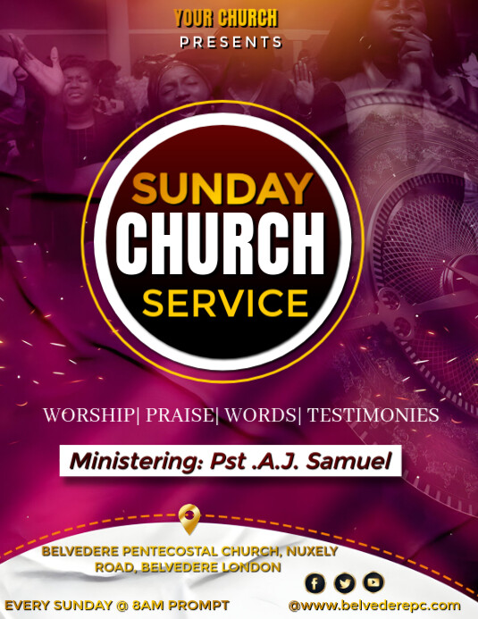 Pink Typographic Sunday Church Service  Flyer (us Letter) template