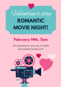 Pink Valentine's Day Movie Night A4 template