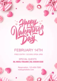 Pink Valentine's day party poster A2 template