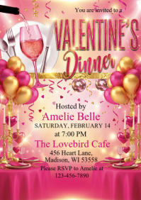 Pink Valentine's Dinner Invitation A4 template