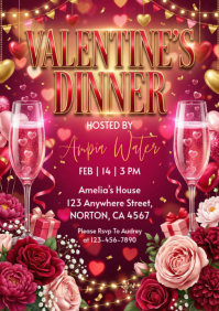 Pink Valentine's Dinner Night A4 template