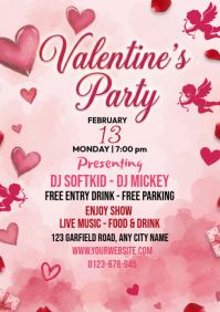 Pink Valentine's Party A4 template