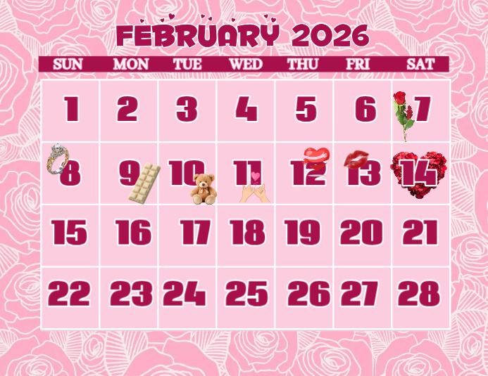 Plantilla de Pink Valentine's Day Calendar Flyer | PosterMyWall