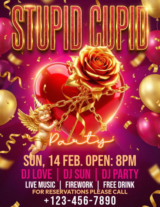 Pink Valentine's Day Party Flyer Template | PosterMyWall