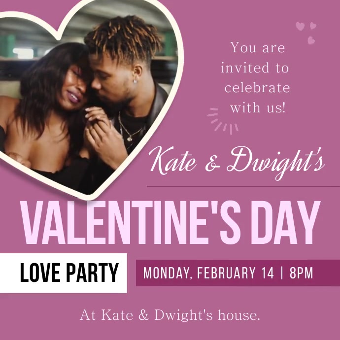 Pink Valentine's Party Invitation Square Slid Wpis na Instagrama template
