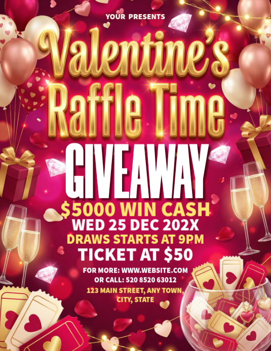 Pink Raffle Designs Plantilla de Pink Valentine's Raffle Giveaway Flyer | PosterMyWall