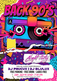 Pink Vintage 90s Night Party A4 template