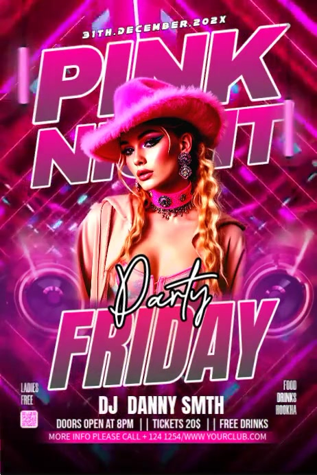 Pink Vintage Friday Pink Night Party Poster Template | PosterMyWall