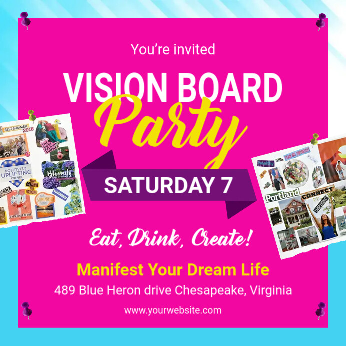 Copy of Pink Vision board party invitation template PosterMyWall
