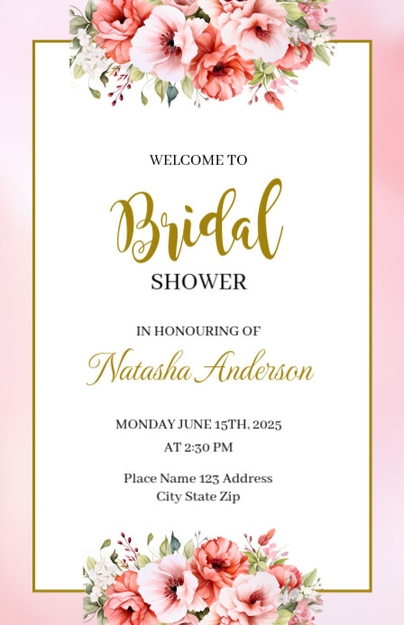 Pink Watercolor Bridal Shower Invitation Meia página larga template