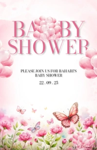 pink watercolor butterflies and flowers baby Tabloid template