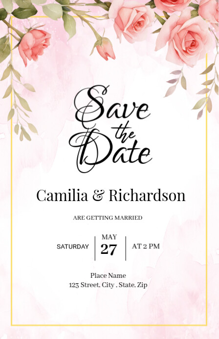 Pink Watercolor Rose Save The Date Template | PosterMyWall