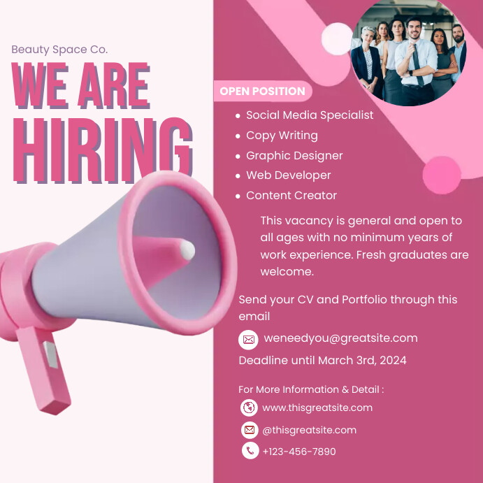 Pink We Are Hiring Design Template | PosterMyWall