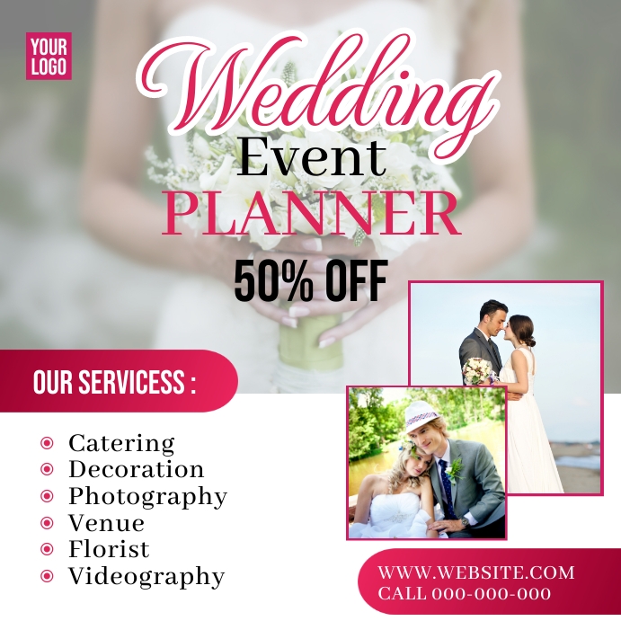 Event Planner Posts Pink wedding event service instagram post Template | PosterMyWall
