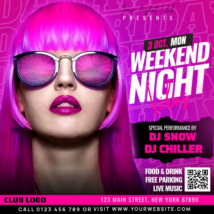 Pink Weekend Night Vibes Template | PosterMyWall