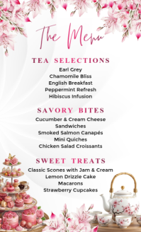 Pink White Floral Tea Party Menu US Legal template