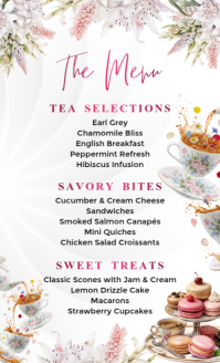 Pink White Floral Tea Party Menu US Legal Amerikansk lov template