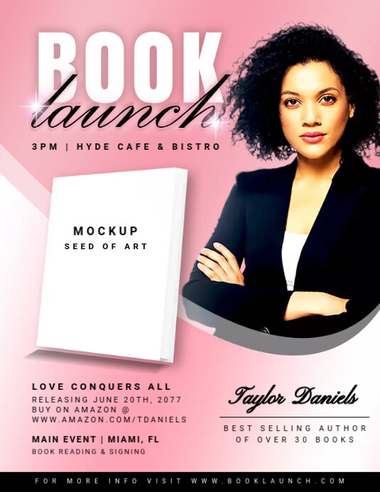 Pink Women's Book Launch Release Flyer Ulotka (US Letter) template