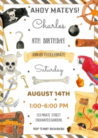 pirate birthday invitation A6 template