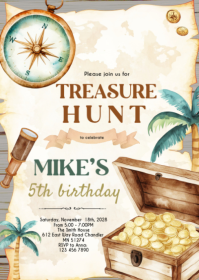 Weiß Treasure Hunt Birthday Invitation A6 Template